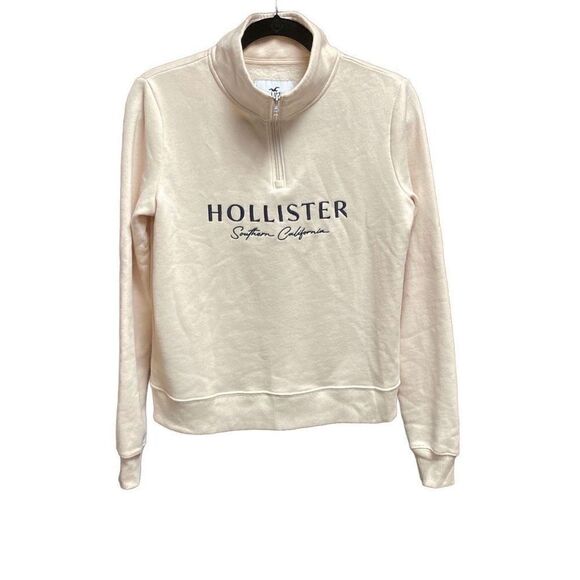 Hollister Cream Quarter Zip Sweatshirt Size Small NEW - Picture 1 of 6